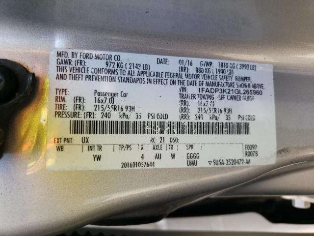 Photo 10 from auction – 2016 FORD FOCUS SE with VIN 1FADP3K21GL265960