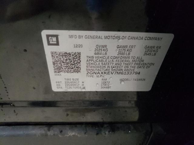 Photo 10 from auction – 2021 CHEVROLET EQUINOX LT with VIN 2GNAXKEV7M6133794