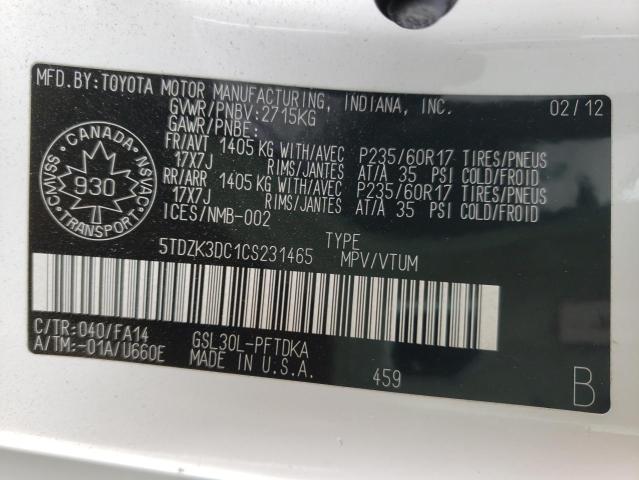 Photo 10 from auction – 2012 TOYOTA SIENNA with VIN 5TDZK3DC1CS231465