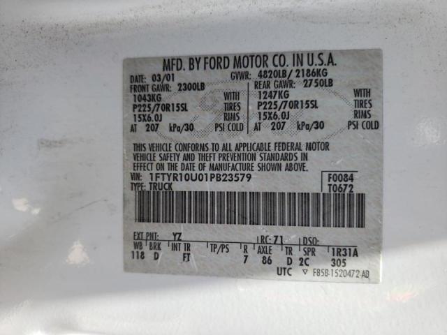 Photo 10 from auction – 2001 FORD RANGER with VIN 1FTYR10U01PB23579