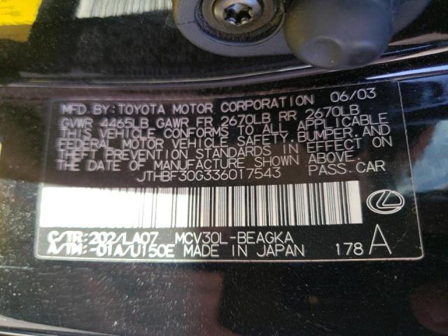 Photo 10 from auction – 2003 LEXUS ES 300 with VIN JTHBF30G336017543