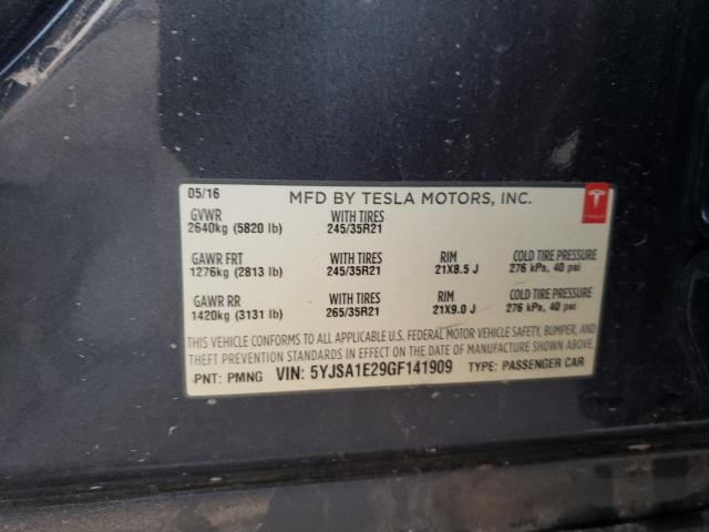 Photo 10 from auction – 2016 TESLA MODEL S with VIN 5YJSA1E29GF141909