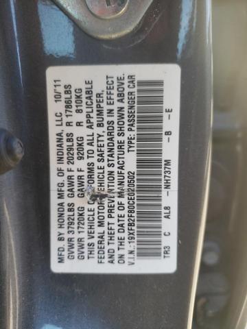 Photo 10 from auction – 2012 HONDA CIVIC EX with VIN 19XFB2F80CE020502