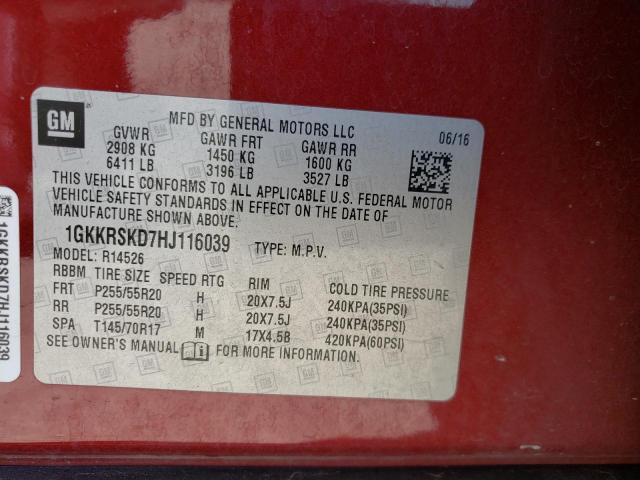 Photo 10 from auction – 2017 GMC ACADIA LIM with VIN 1GKKRSKD7HJ116039