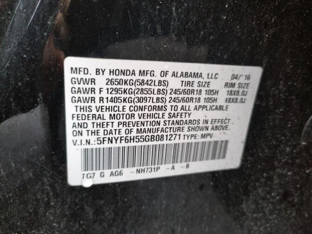 Photo 10 from auction – 2016 HONDA PILOT EXL with VIN 5FNYF6H55GB081271