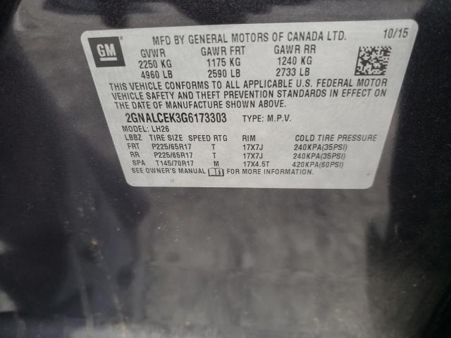 Photo 10 from auction – 2016 CHEVROLET EQUINOX LT with VIN 2GNALCEK3G6173303