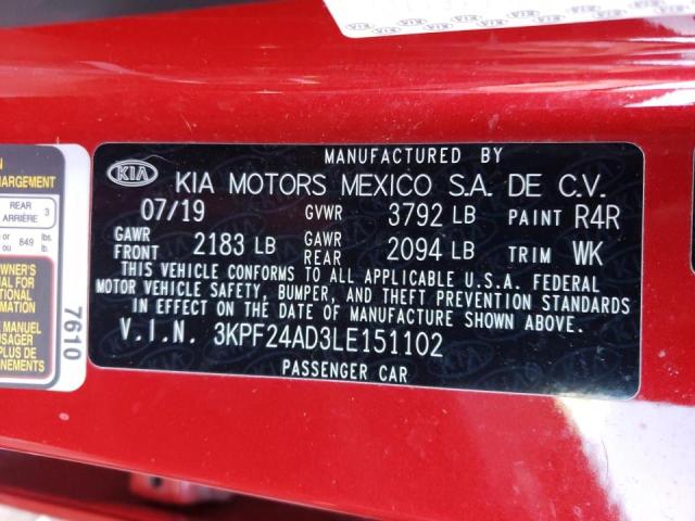 Photo 10 from auction – 2020 KIA FORTE FE with VIN 3KPF24AD3LE151102