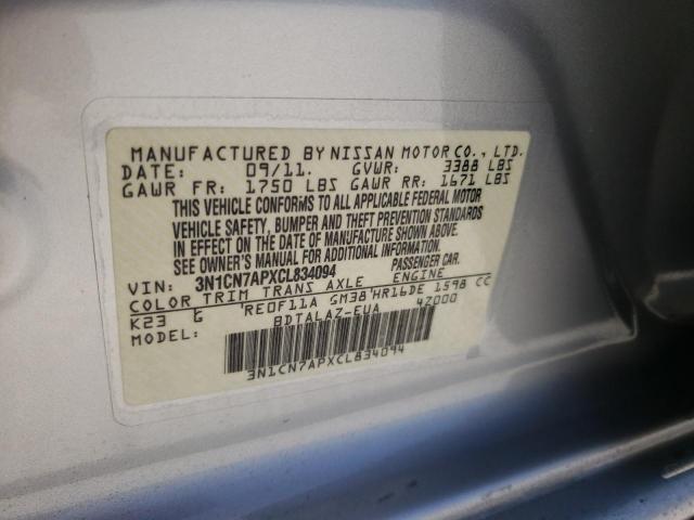 Photo 10 from auction – 2012 NISSAN VERSA S with VIN 3N1CN7APXCL834094
