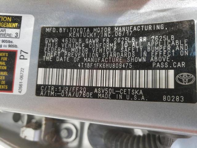 Photo 10 from auction – 2017 TOYOTA CAMRY LE with VIN 4T1BF1FK6HU809475