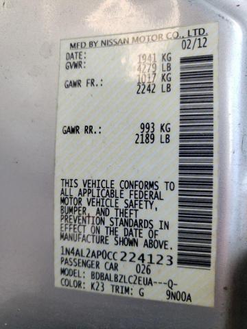 Photo 10 from auction – 2012 NISSAN ALTIMA BAS with VIN 1N4AL2AP0CC224123