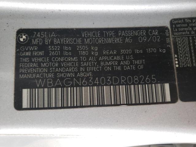 Photo 10 from auction – 2003 BMW 745 LI with VIN WBAGN63403DR08265