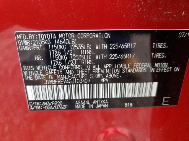 Photo 10 from auction – 2016 TOYOTA RAV4 LE with VIN JTMBFREV4GJ103409