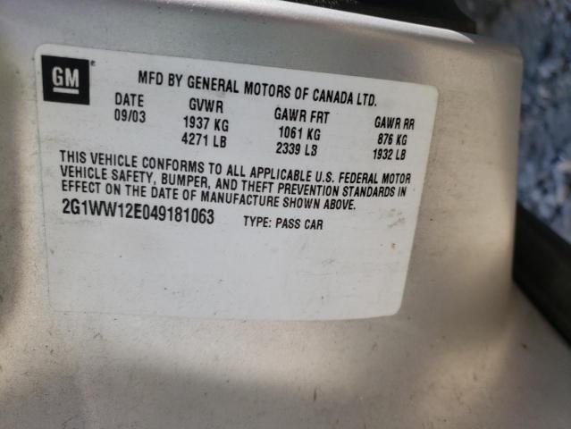 Photo 10 from auction – 2004 CHEVROLET MONTE CARL with VIN 2G1WW12E049181063
