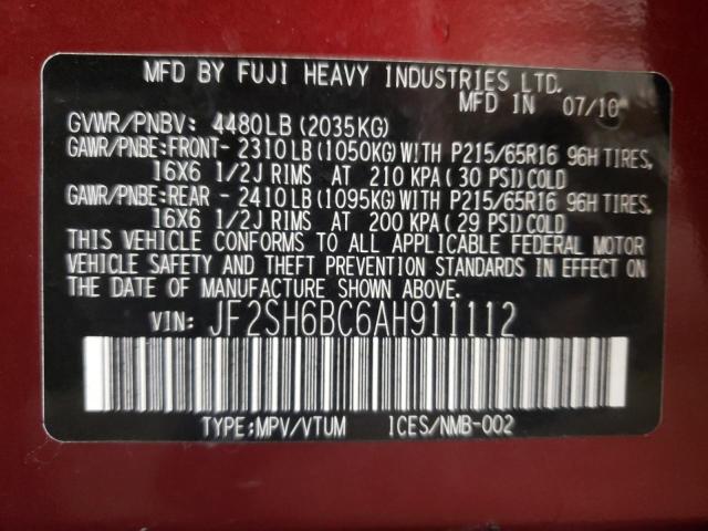 Photo 10 from auction – 2010 SUBARU FORESTER X with VIN JF2SH6BC6AH911112