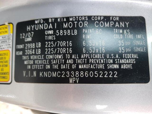 Photo 10 from auction – 2008 HYUNDAI ENTOURAGE with VIN KNDMC233886052222