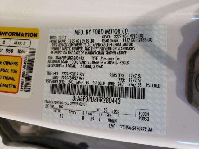 Photo 10 from auction – 2016 FORD FUSION with VIN 3FA6P0PU8GR280443