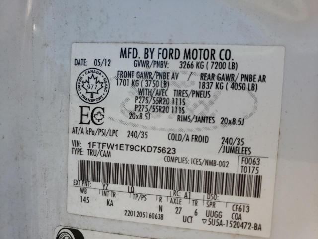 Photo 10 from auction – 2012 FORD F150 SUPER with VIN 1FTFW1ET9CKD75623