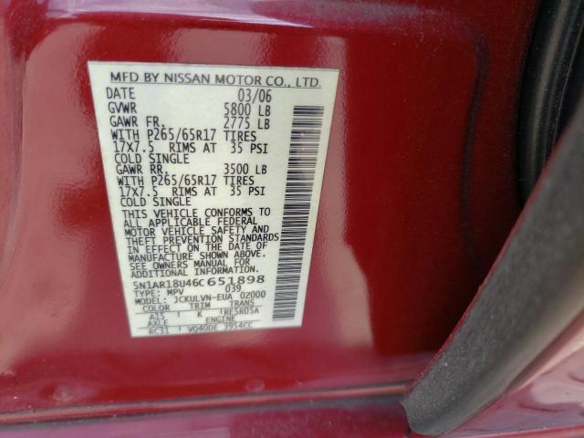 Photo 10 from auction – 2006 NISSAN PATHFINDER with VIN 5N1AR18U46C651898