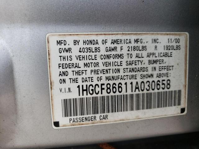 Photo 10 from auction – 2001 HONDA ACCORD VAL with VIN 1HGCF86611A030658