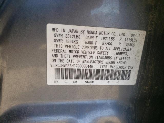 Photo 10 from auction – 2012 HONDA FIT with VIN JHMGE8H37CC000446