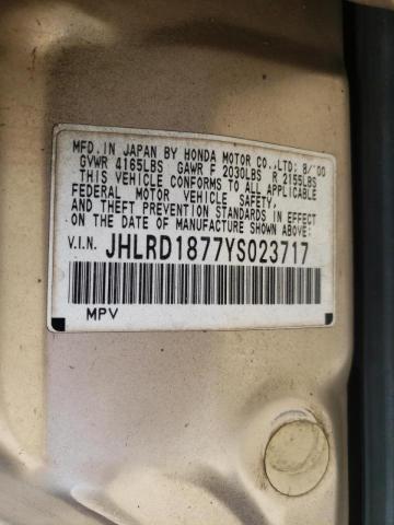 Photo 10 from auction – 2000 HONDA CR-V SE with VIN JHLRD1877YS023717