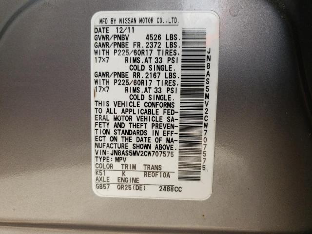 Photo 10 from auction – 2012 NISSAN ROGUE S with VIN JN8AS5MV2CW707575