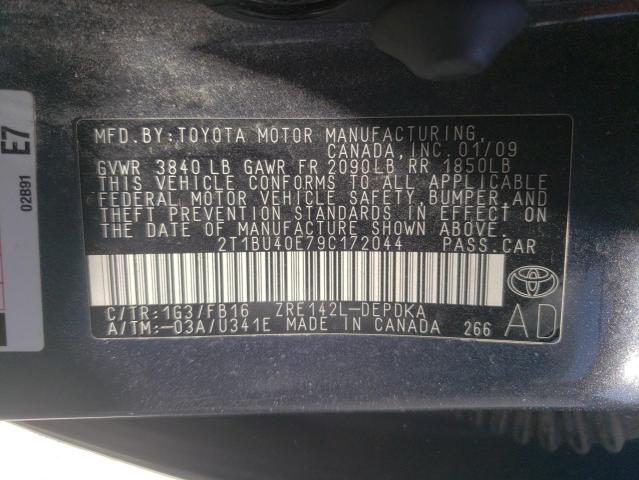 Photo 10 from auction – 2009 TOYOTA COROLLA BA with VIN 2T1BU40E79C172044