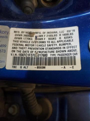 Photo 10 from auction – 2016 HONDA CIVIC EX with VIN 19XFC1F37GE017680