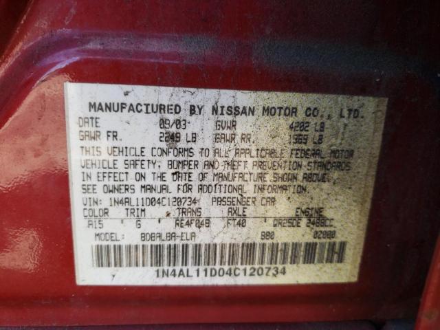 Photo 10 from auction – 2004 NISSAN ALTIMA BAS with VIN 1N4AL11D04C120734