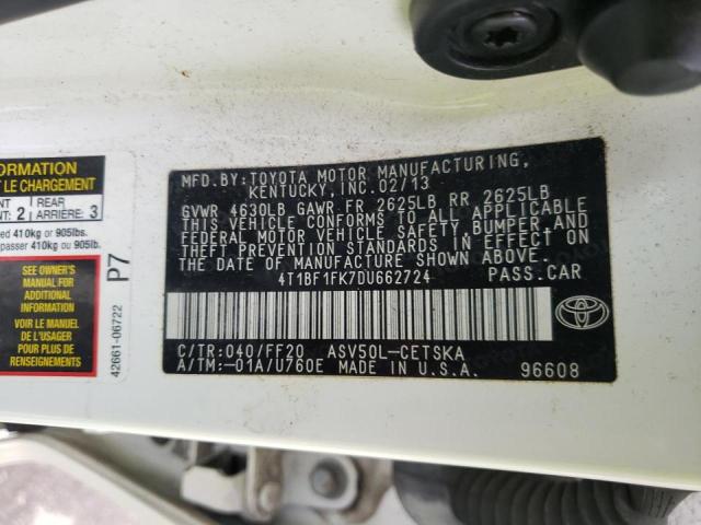 Photo 10 from auction – 2013 TOYOTA CAMRY L with VIN 4T1BF1FK7DU662724