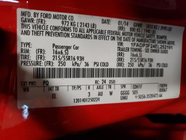 Photo 10 from auction – 2014 FORD FOCUS SE with VIN 1FADP3F24EL252191