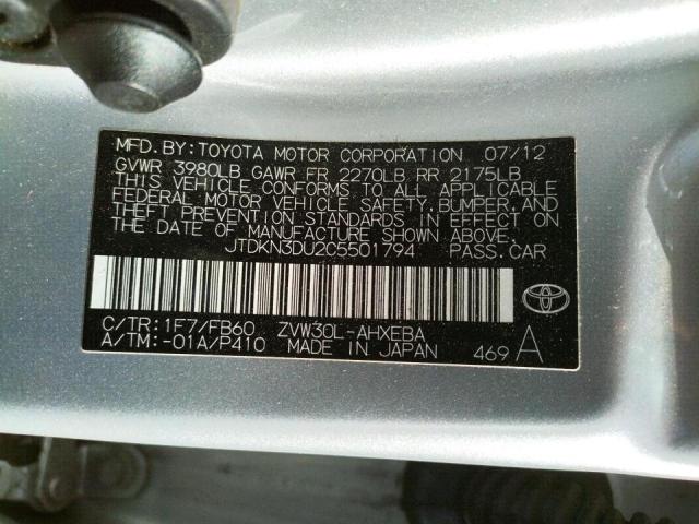 Photo 10 from auction – 2012 TOYOTA PRIUS with VIN JTDKN3DU2C5501794