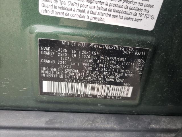 Photo 10 from auction – 2012 SUBARU OUTBACK 2. with VIN 4S4BRCKC7C3208995