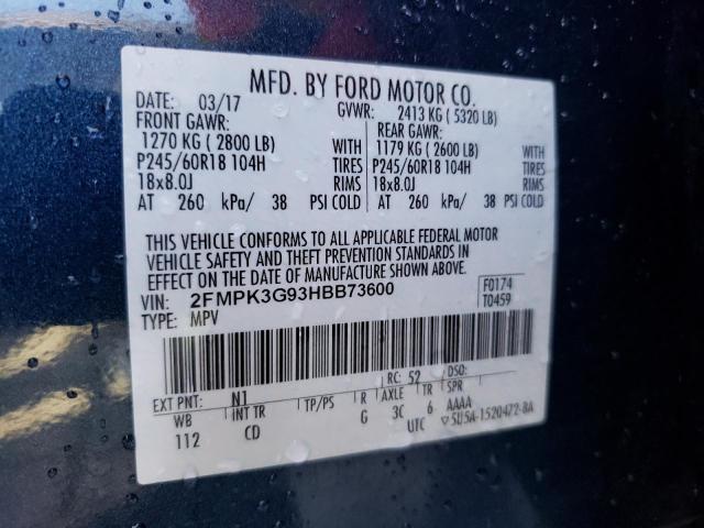 Photo 10 from auction – 2017 FORD EDGE SE with VIN 2FMPK3G93HBB73600