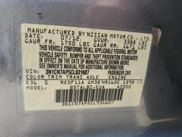 Photo 10 from auction – 2012 NISSAN VERSA S with VIN 3N1CN7AP5CL931607