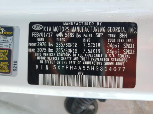 Photo 10 from auction – 2017 KIA SORENTO EX with VIN 5XYPH4A55HG314077