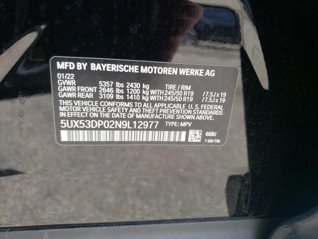 Photo 10 from auction – 2022 BMW X3 XDRIVE3 with VIN 5UX53DP02N9L12977