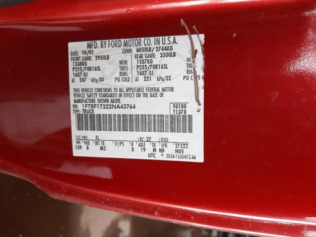 Zdjęcie 10 z aukcji – 2002 FORD F150 z VIN 1FTRF17222NA43764