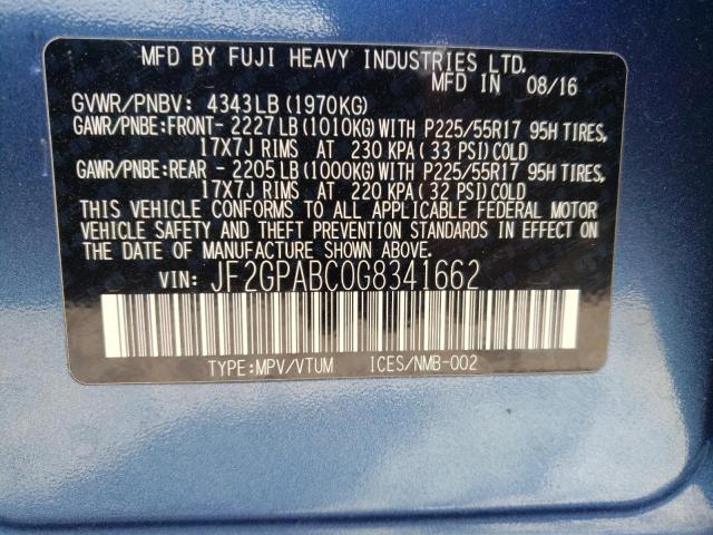Photo 10 from auction – 2016 SUBARU CROSSTREK with VIN JF2GPABC0G8341662
