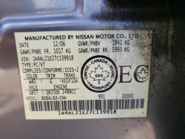 Photo 10 from auction – 2007 NISSAN ALTIMA 2.5 with VIN 1N4AL21E27C139918