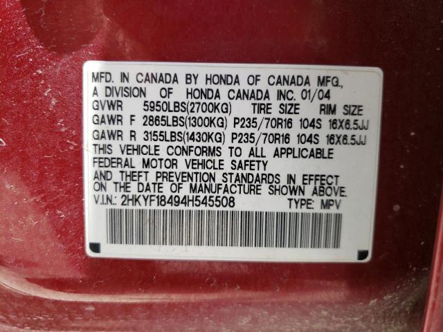 Photo 10 from auction – 2004 HONDA PILOT EX with VIN 2HKYF18494H545508