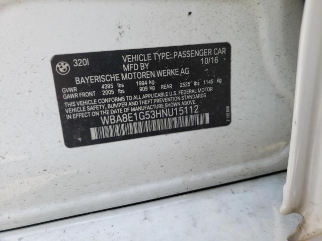 Photo 10 from auction – 2015 BMW 320 I with VIN WBA8E1G53HNU15112