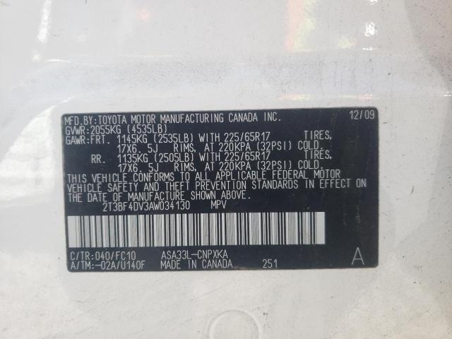 Photo 10 from auction – 2010 TOYOTA RAV4 with VIN 2T3BF4DV3AW034130