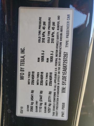 Photo 10 from auction – 2019 TESLA MODEL 3 with VIN 5YJ3E1EA6KF297267