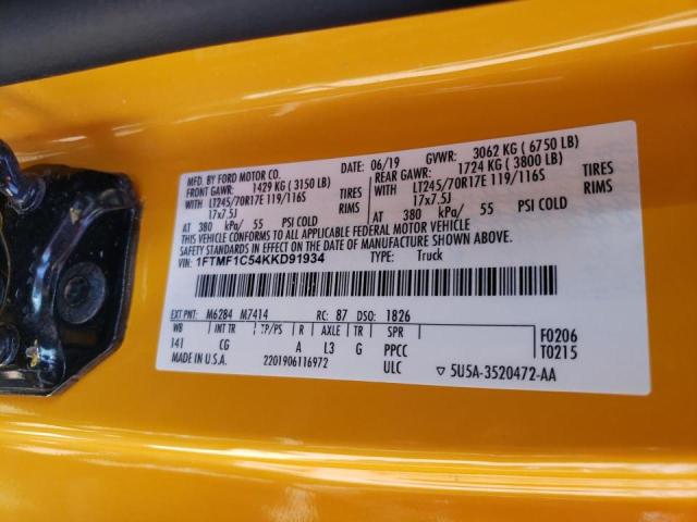Photo 10 from auction – 2019 FORD F150 with VIN 1FTMF1C54KKD91934