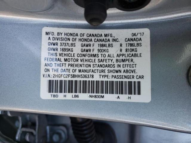 Photo 10 from auction – 2017 HONDA CIVIC LX with VIN 2HGFC2F58HH536378