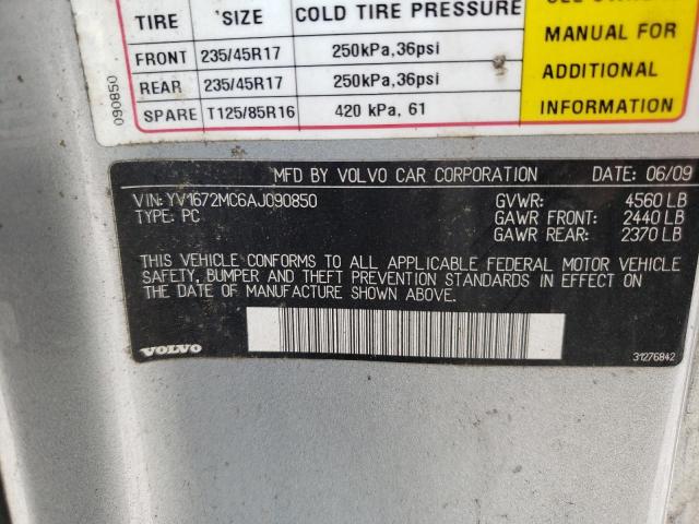 Photo 10 from auction – 2010 VOLVO C70 T5 with VIN YV1672MC6AJ090850