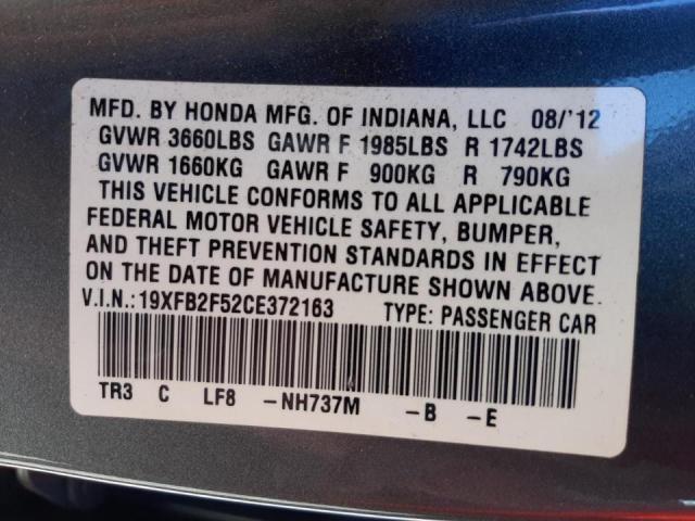 Photo 10 from auction – 2012 HONDA CIVIC LX with VIN 19XFB2F52CE372163