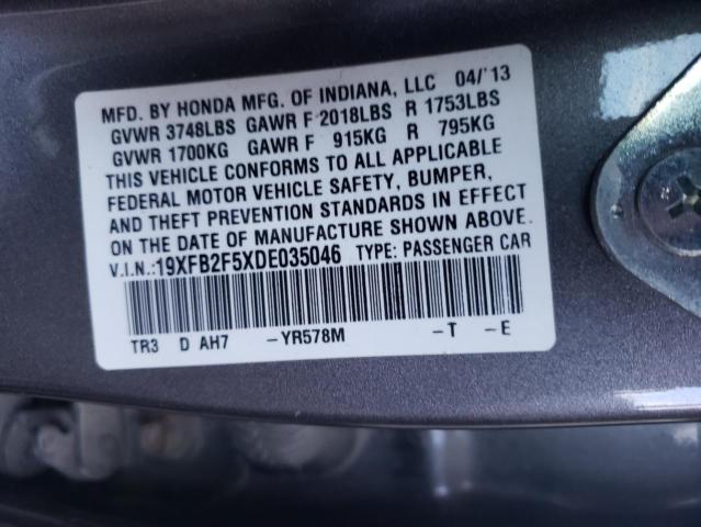 Photo 10 from auction – 2013 HONDA CIVIC LX with VIN 19XFB2F5XDE035046