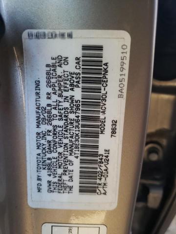 Photo 10 from auction – 2003 TOYOTA CAMRY LE with VIN 4T1BE30K13U647965